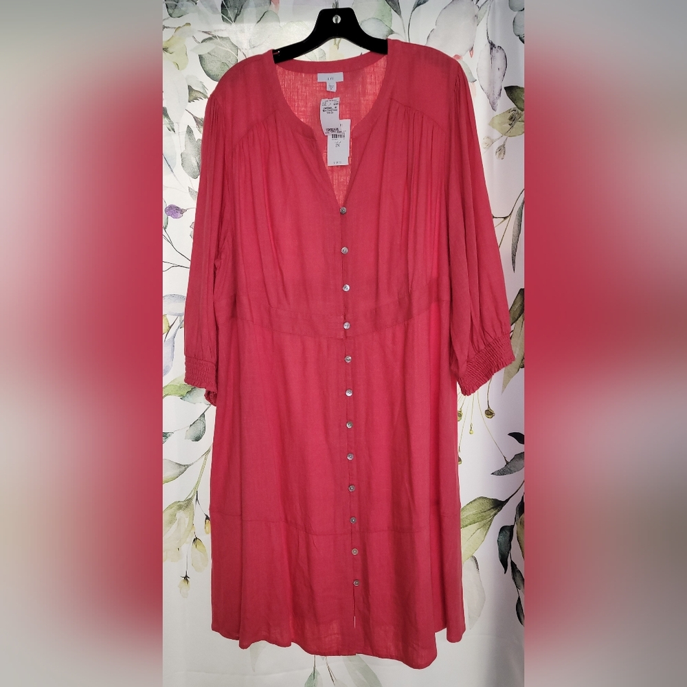 JJILL NEW Women's Button-Front Tunic Dress - GUAVA